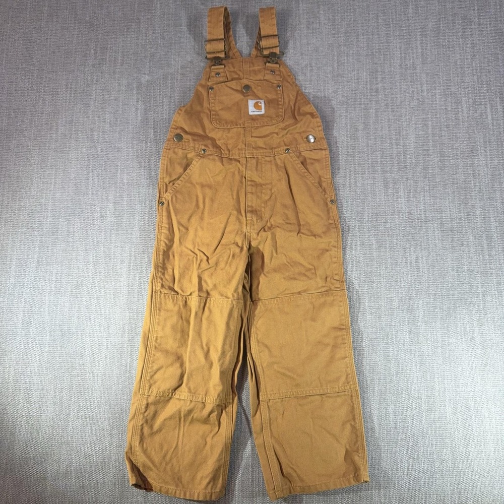 Carhartt Overalls Kids 5 Brown Canvas Bib Pants Workwear Pockets Casual